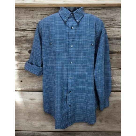 The North Face Mens Button-Up Plaid Shirt Large Blue - Roll-Tab Sleeves - Picture 1 of 7